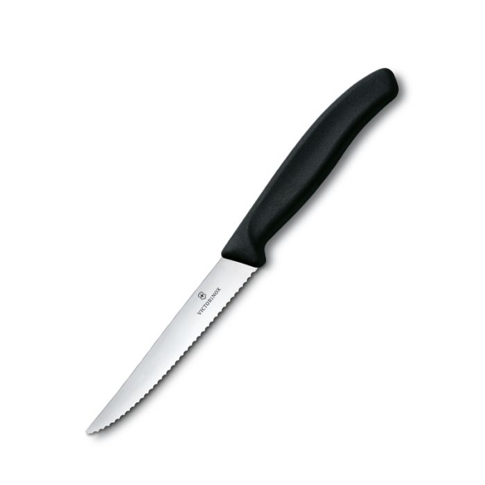 GUNMANSA Victorinox Swiss Classic Steak Knife Serrated Pointed Black - 11cm