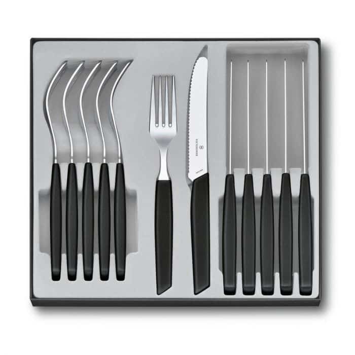 GUNMANSA Victorinox V6.9093.11W.12 Swiss Modern Table Set, 12 Piece W/Table Knives Black