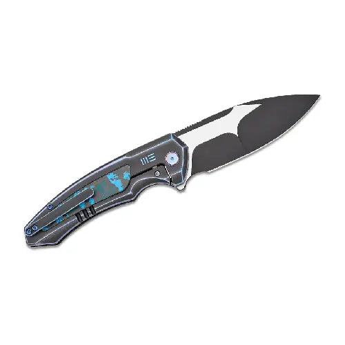 GUNMANSA WE Hyperactive Blue / Black Titanium Handle With Arctic Storm Fat Carbon Fiber Inlay Black Stonewashed Vanax Blade, Satin Flat - WE23030-3