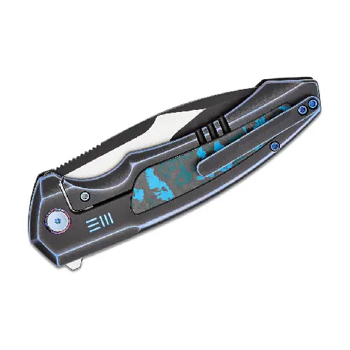 GUNMANSA WE Hyperactive Blue / Black Titanium Handle With Arctic Storm Fat Carbon Fiber Inlay Black Stonewashed Vanax Blade, Satin Flat - WE23030-3