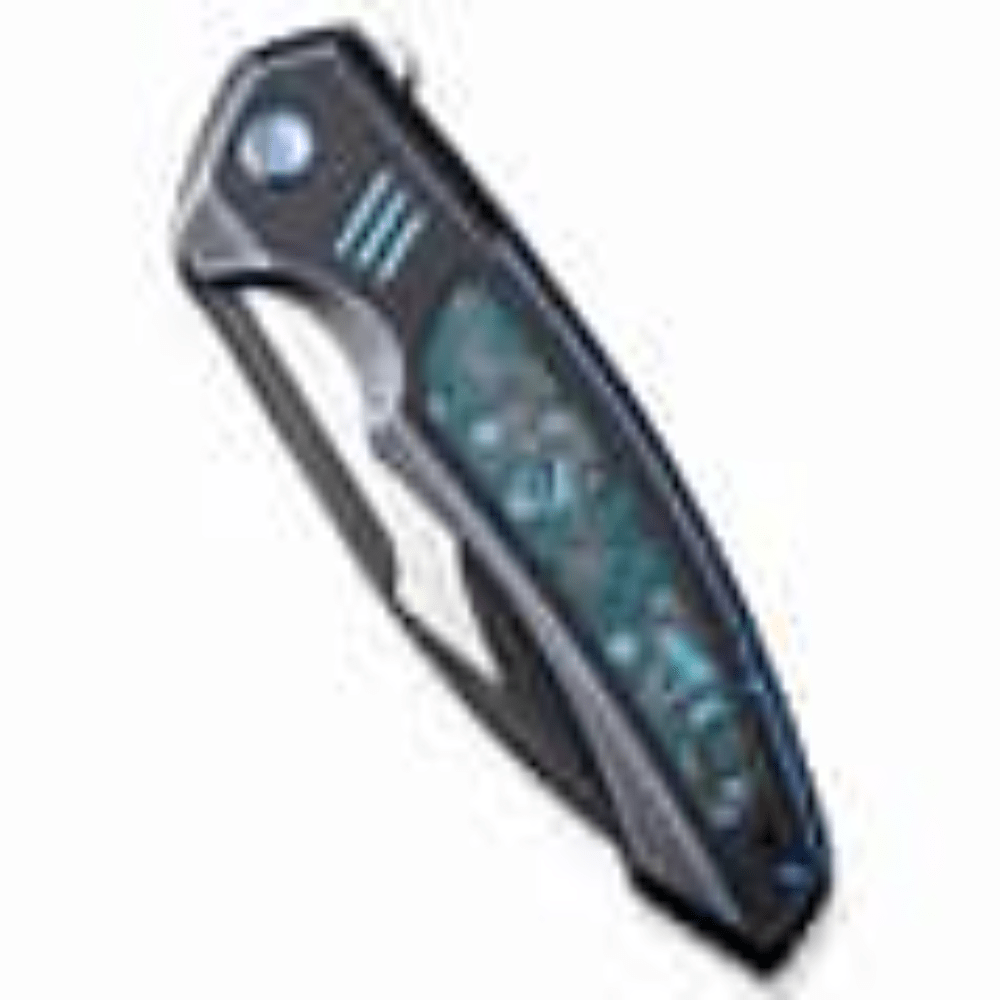 GUNMANSA WE Hyperactive Blue / Black Titanium Handle With Arctic Storm Fat Carbon Fiber Inlay Black Stonewashed Vanax Blade, Satin Knife– WE23030-3