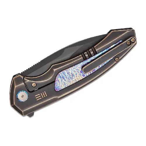 GUNMANSA WE Hyperactive  Bronze / Black Titanium Handle With Flamed Titanium Inlay Black Stonewashed Bevels Black Brushed Flats Vanax Blade  - WE23030-4