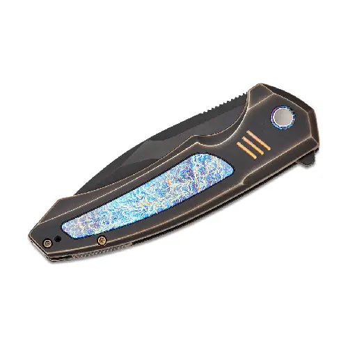 GUNMANSA WE Hyperactive  Bronze / Black Titanium Handle With Flamed Titanium Inlay Black Stonewashed Bevels Black Brushed Flats Vanax Blade  - WE23030-4