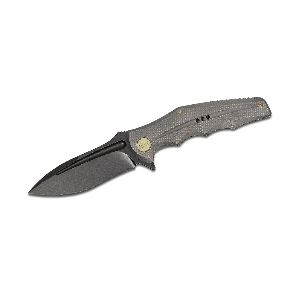 GUNMANSA We Knife 608E Grey Handle, Drop Point Black Stonewash Blade Knife