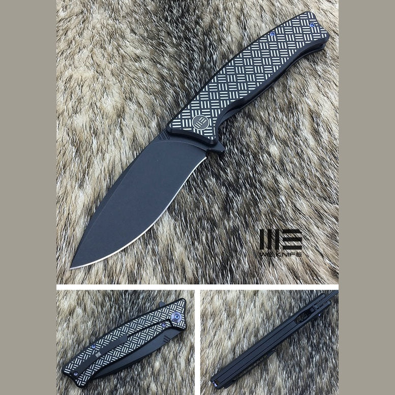 GUNMANSA We Knife 712E Black/White Ti Handle Black Stonewash Blade Bohler M390 Blade Knife