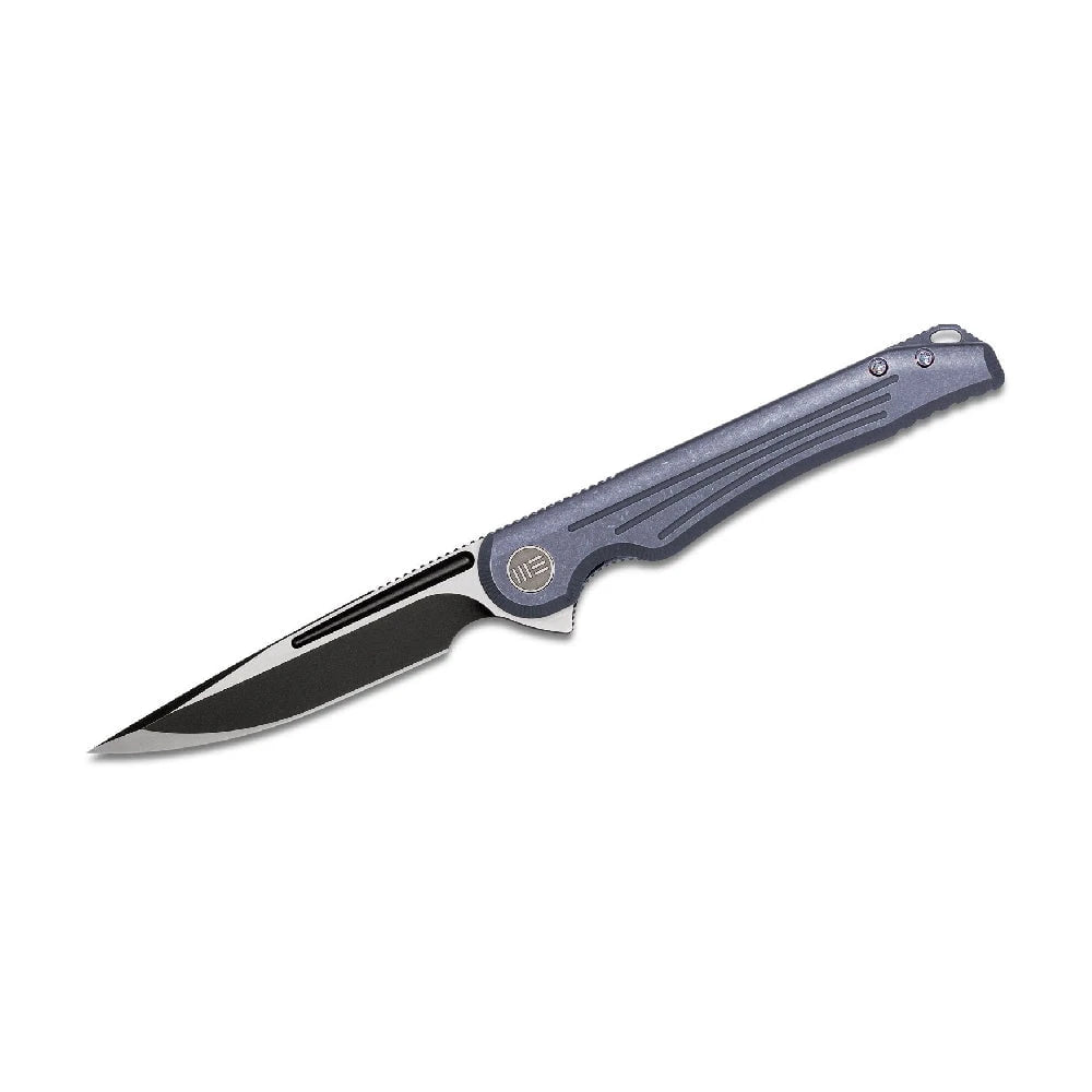 GUNMANSA We Knife 718A Blue Ti Handle Black Stonewash, Satin Blade Knife