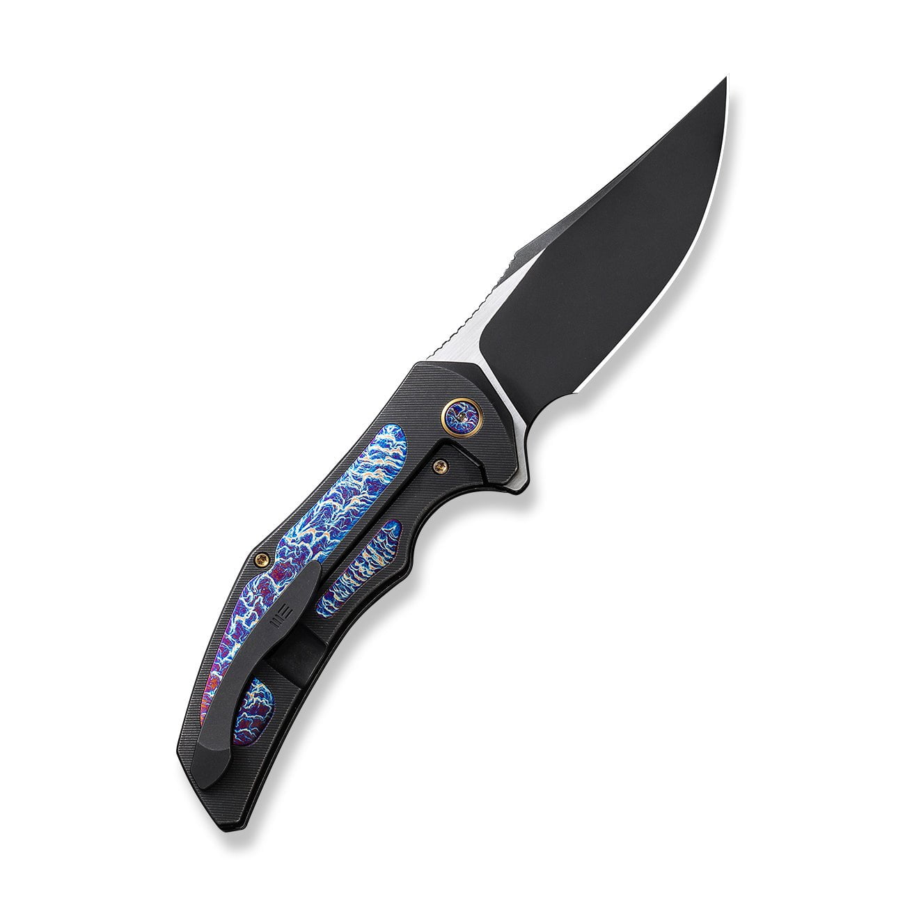 GUNMANSA WE Knife Co., Ltd™ Magnetron Frame Lock 18058-4 Black Titanium and Blue Flamed Titanium CPM 20CV Stainless Steel Pocket Knife