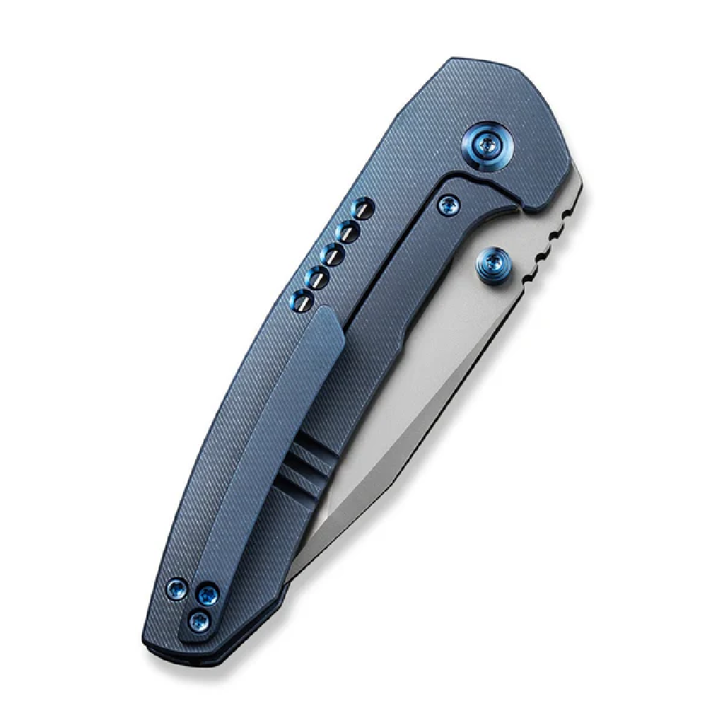 GUNMANSA We Knives Trogon Blue Titanium Handle Silver Bead-WE22002B-1