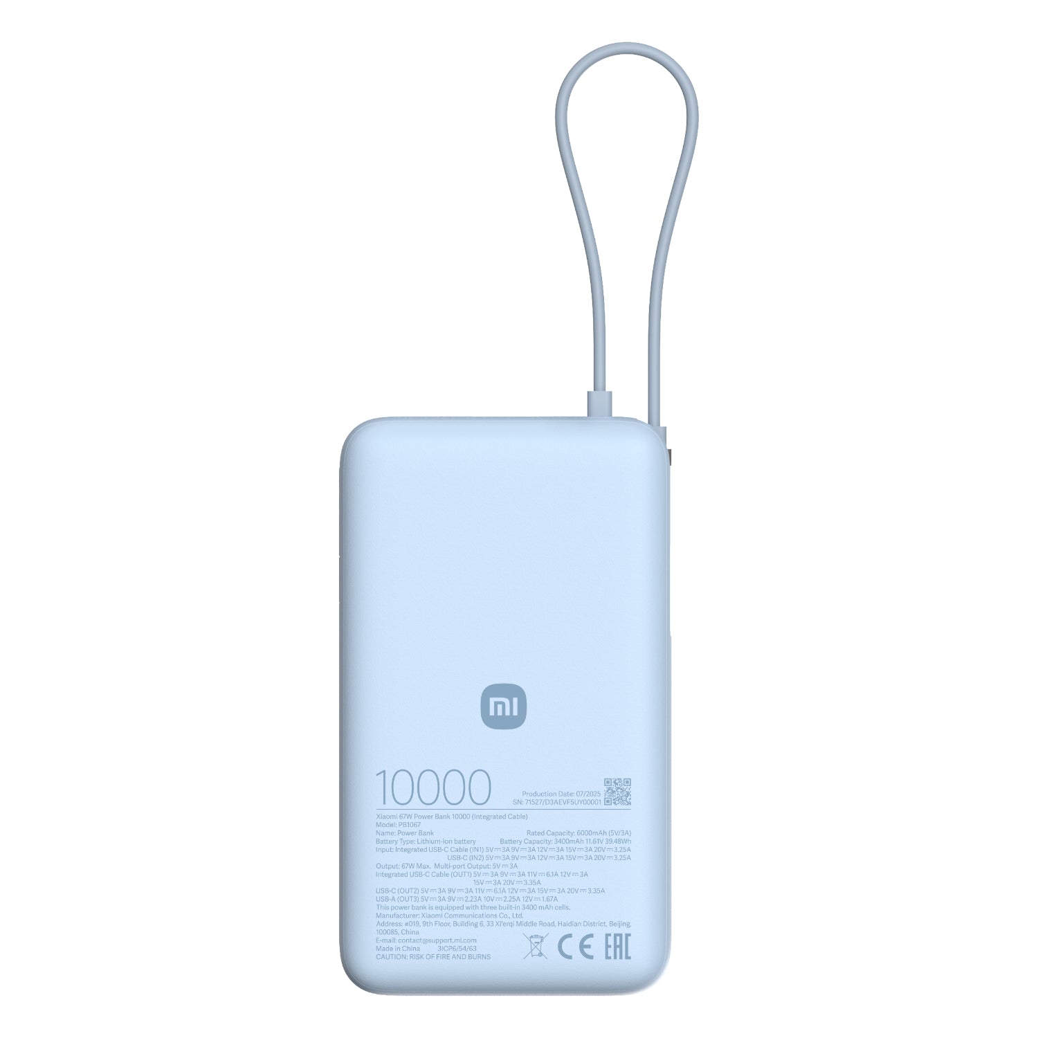 GUNMANSA Xiaomi 67W Power Bank 10000mAh (Integrated Cable) - Ice Blue