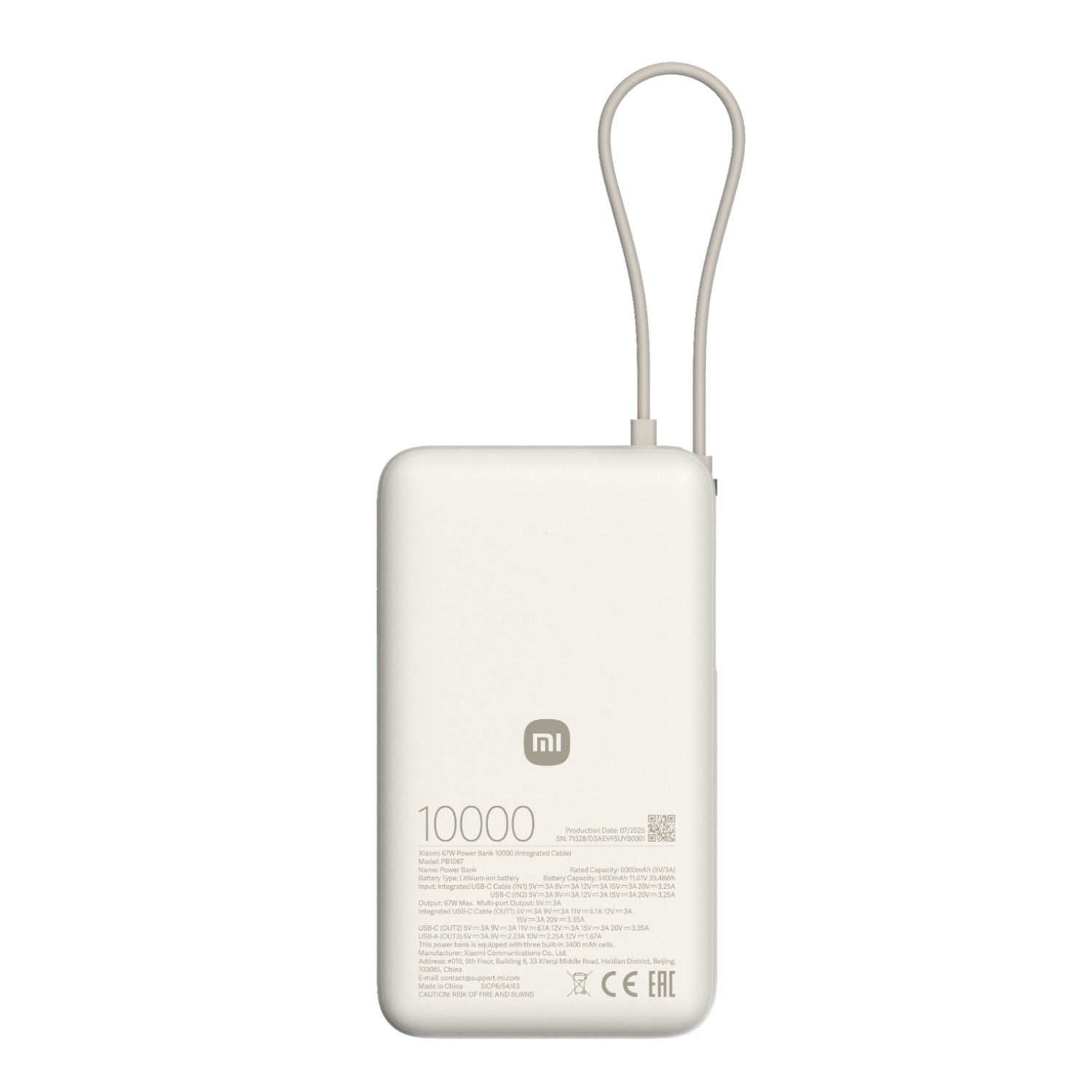 GUNMANSA Xiaomi 67W Power Bank 10000mAh (Integrated Cable) - Tan