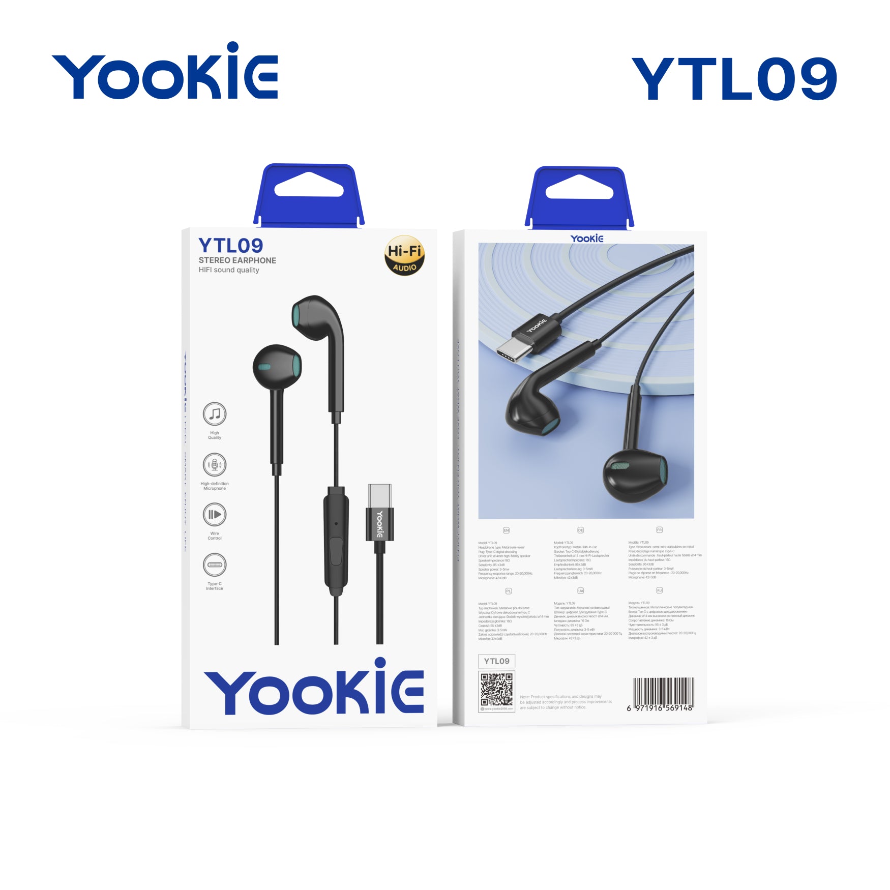 GUNMANSA Yookie YTL-09 Wired Earphones Type-C - Black