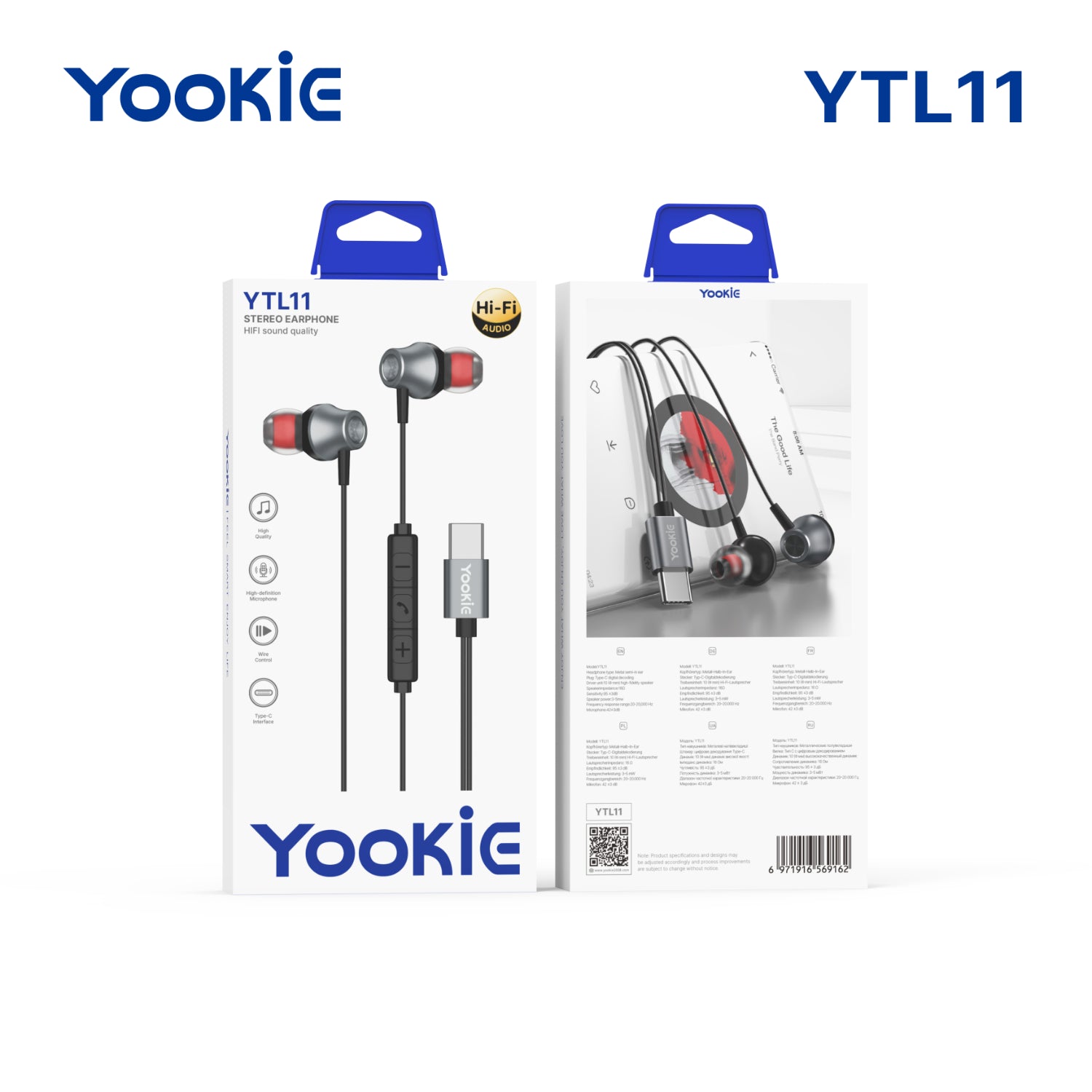 GUNMANSA Yookie YTL-11 Wired Earphones Type-C - Black/Silver