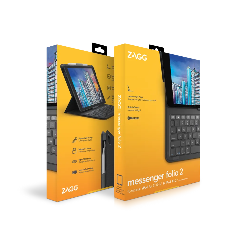 GUNMANSA ZAGG Keyboard Messenger Folio 2-Apple-iPad 10.2/10.5-Charcoal-UK, UK English