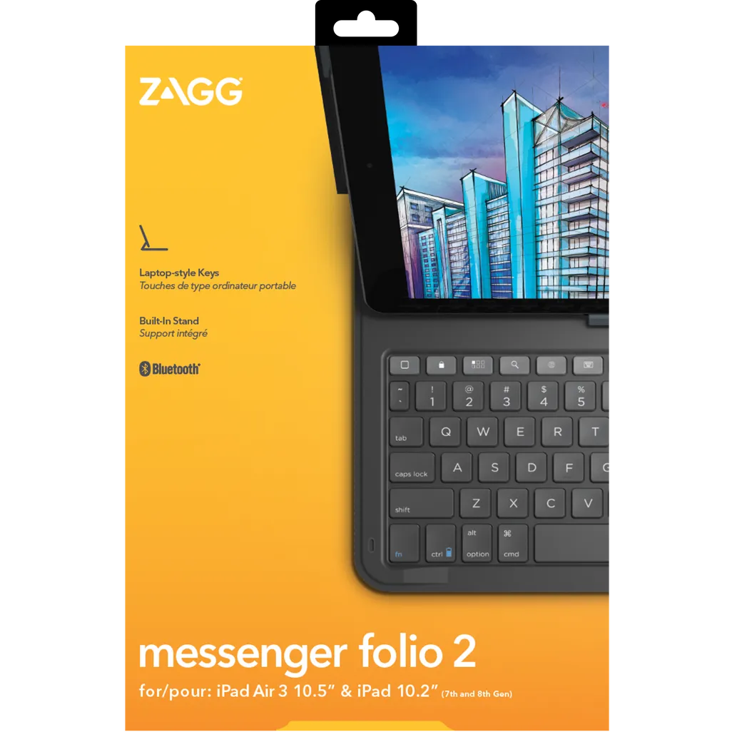 GUNMANSA ZAGG Keyboard Messenger Folio 2-Apple-iPad 10.2/10.5-Charcoal-UK, UK English