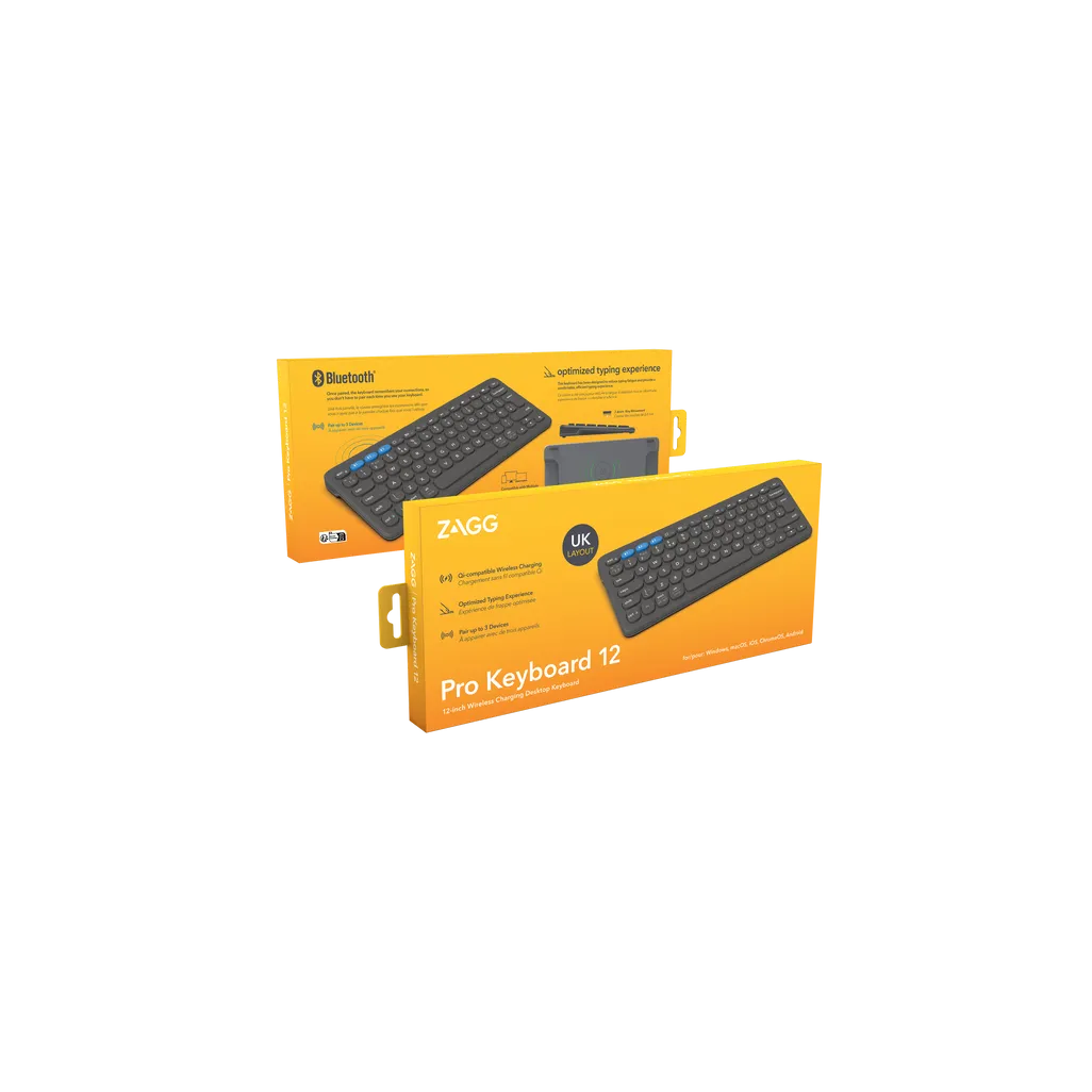 GUNMANSA ZAGG Pro Keyboard 12, Wireless, Bluetooth, QWERTY, Black