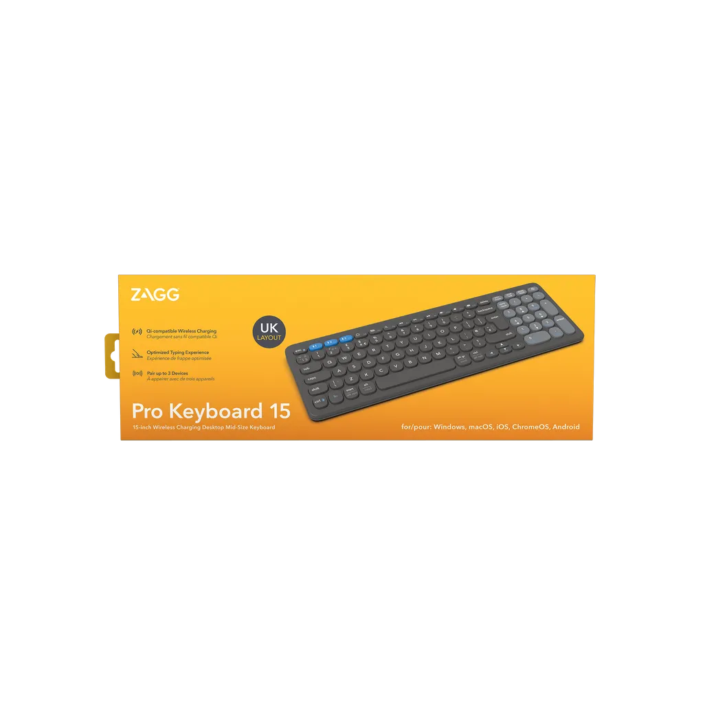 GUNMANSA ZAGG Pro Keyboard 15, Wireless, Bluetooth, QWERTY, Black