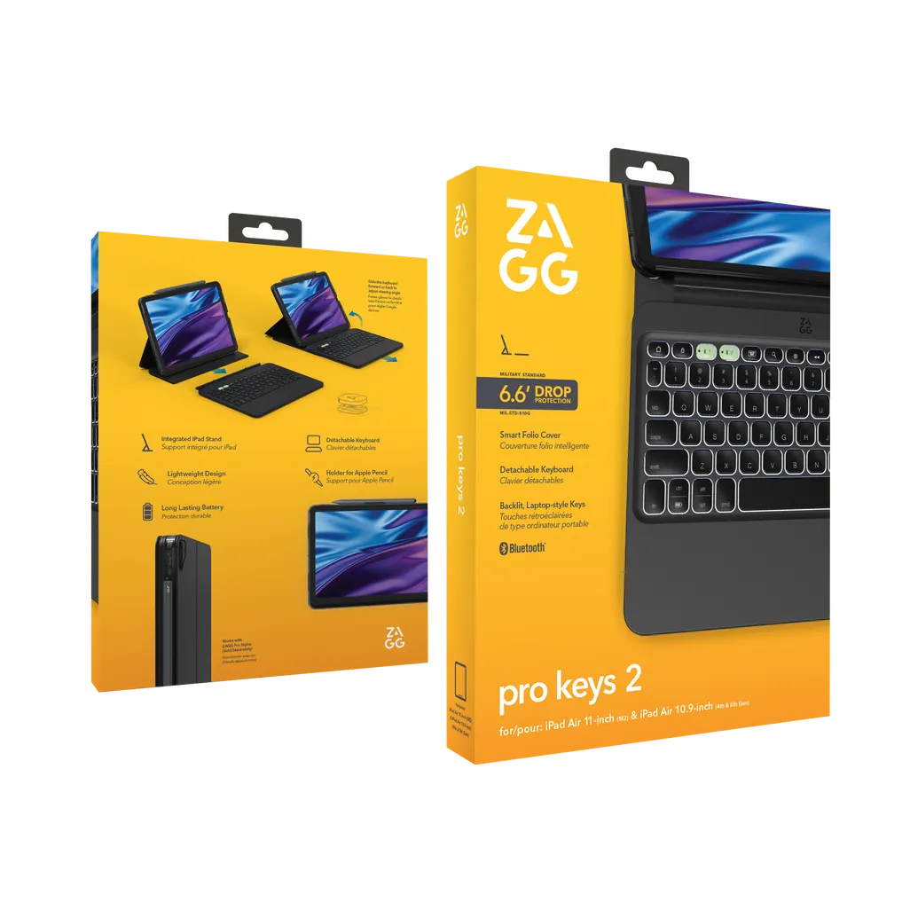 GUNMANSA ZAGG Pro Keys 2, QWERTY, UK English, Apple, iPad Air 11 (M2), Black, 27.9 cm (11")