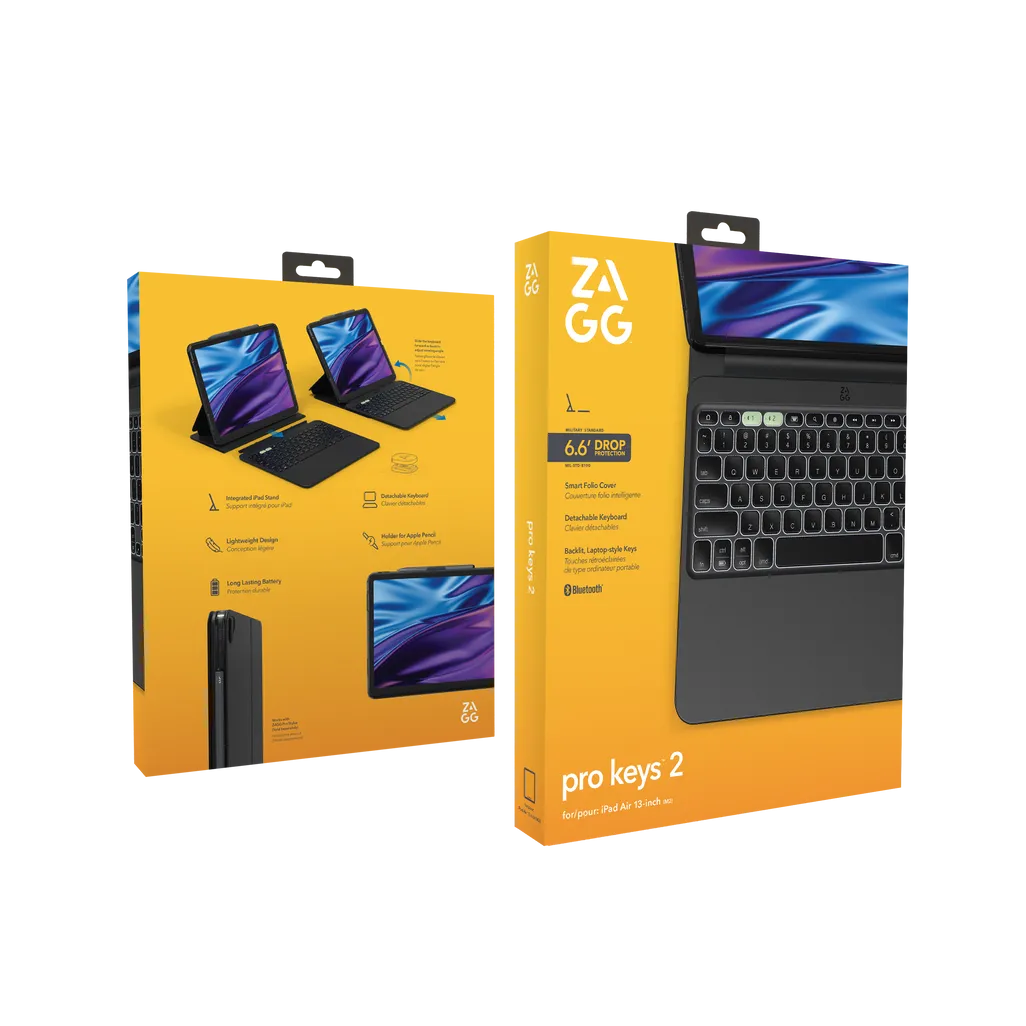 GUNMANSA ZAGG Pro Keys 2, QWERTY, UK English, Apple, iPad Air 13 (M2), Black, 33 cm (13")