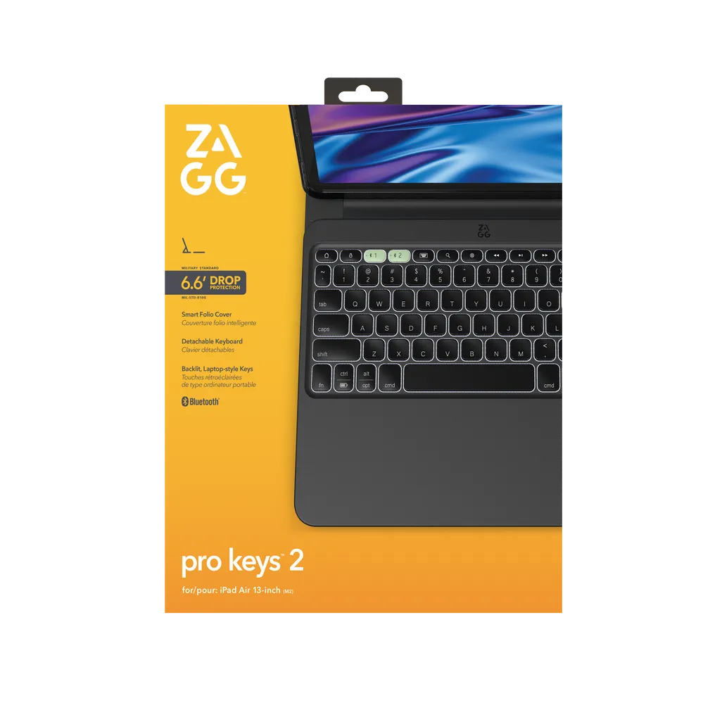 GUNMANSA ZAGG Pro Keys 2, QWERTY, UK English, Apple, iPad Air 13 (M2), Black, 33 cm (13")