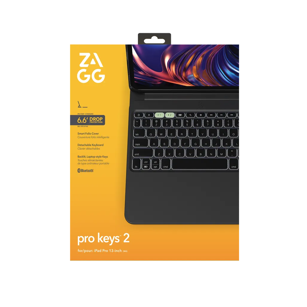 GUNMANSA ZAGG Pro Keys 2, QWERTY, UK English, Apple, iPad Pro 13 (M4), Black, 33 cm (13")