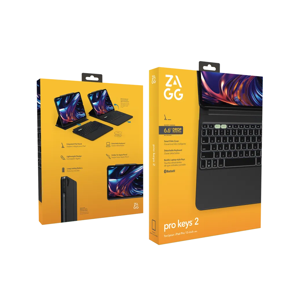 GUNMANSA ZAGG Pro Keys 2, QWERTY, UK English, Apple, iPad Pro 13 (M4), Black, 33 cm (13")