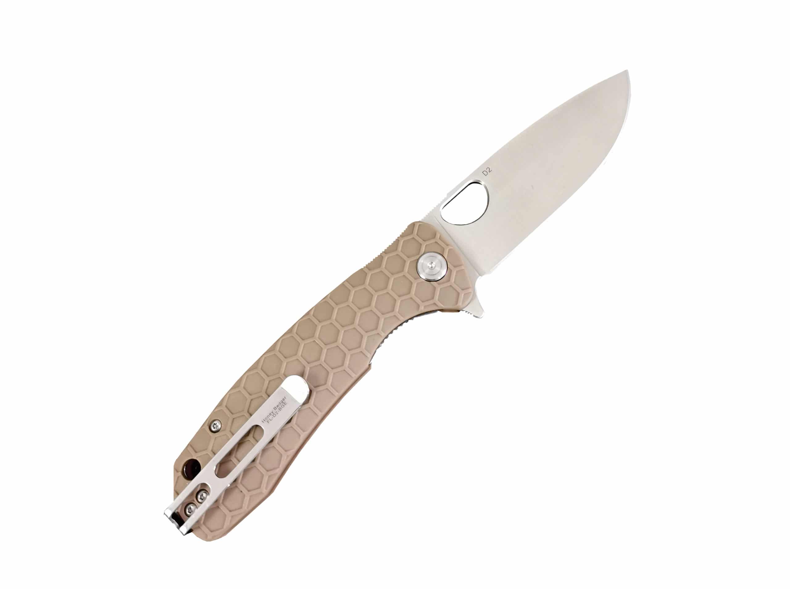 Honey Badger HB1009  D2 Drop Point Flipper Large Tan Knife