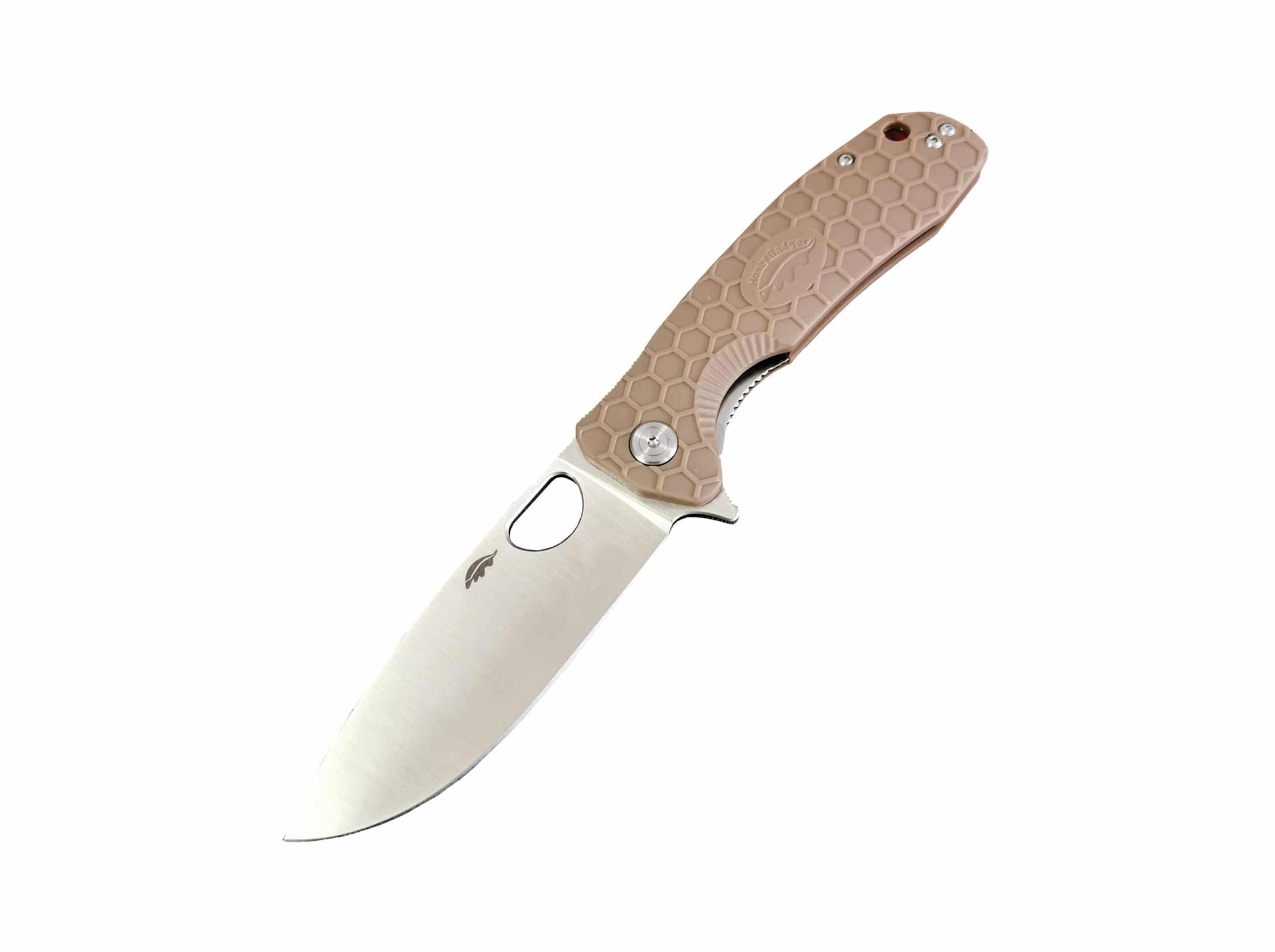 Honey Badger HB1009  D2 Drop Point Flipper Large Tan Knife
