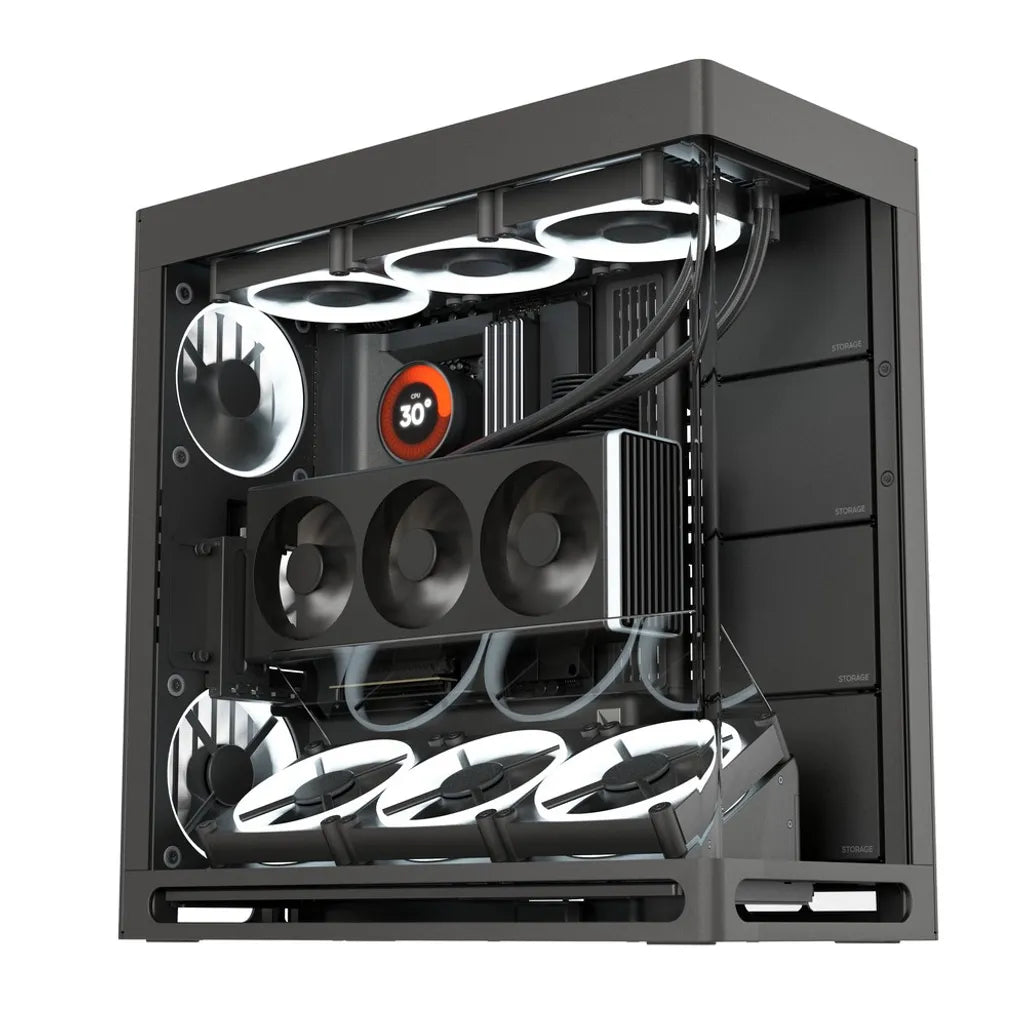 Aerocool HAVN HS 420 Base Edition Black EATX case - Adjustable GPU Bracket - Supports 11 fans (0 incl) - 4x 3.5'' or 8x 2.5''