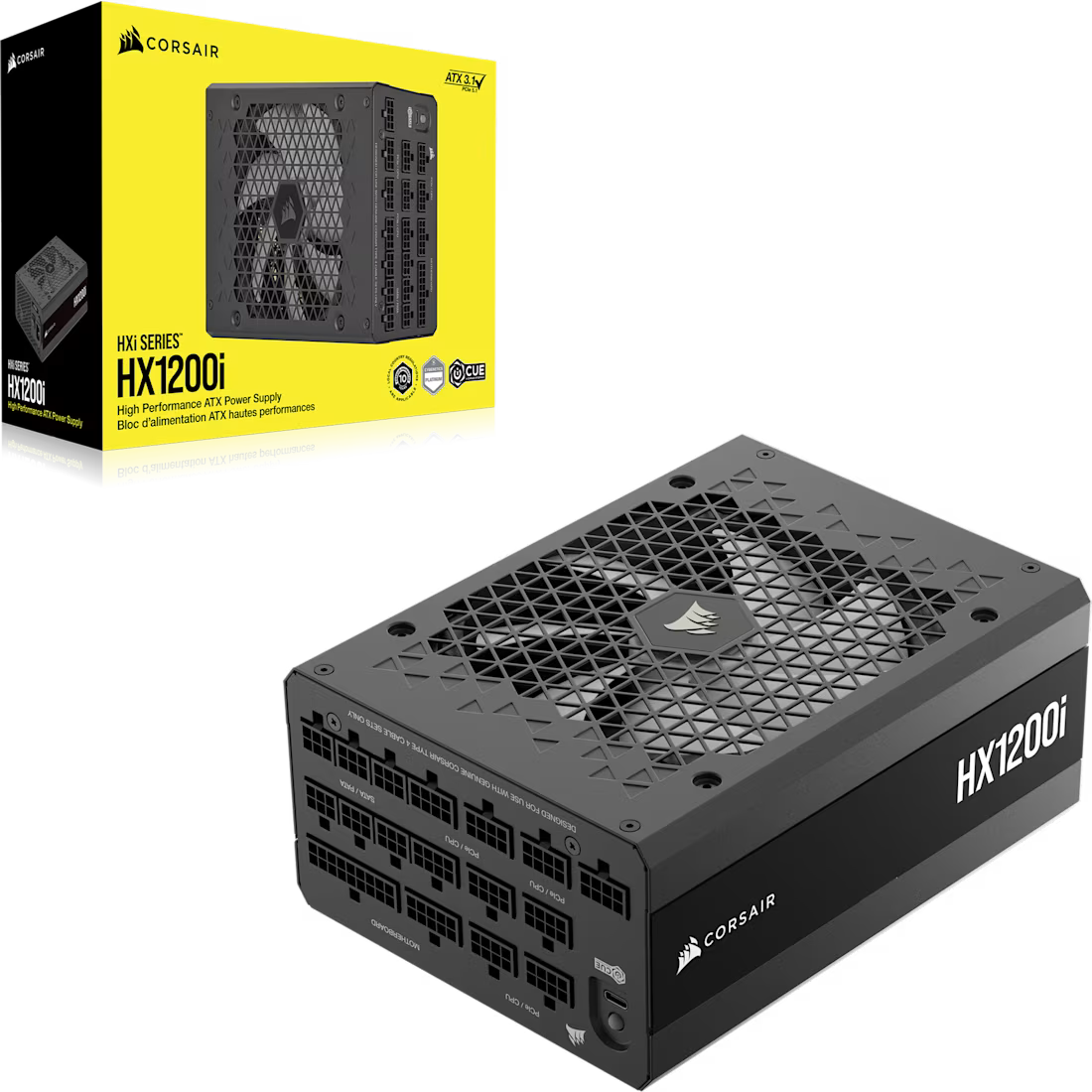 GUNMANSA Corsair HX Series™ HX1200i — 1200 Watt 80 PLUS® Platinum Certified Fully Modular PSU; ATX 3.1; PCIe 5.1 10yr Warranty
