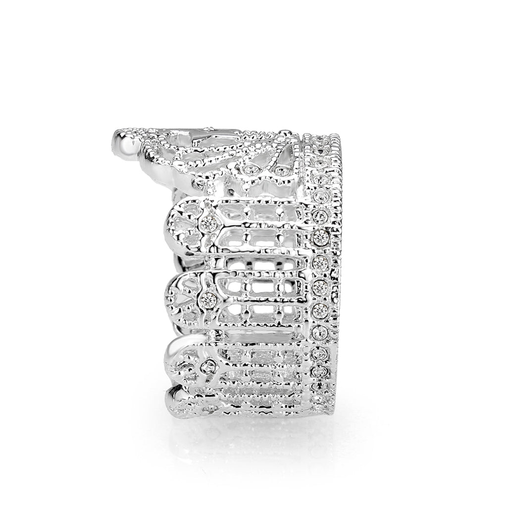 J7621 - Brass Ring  Synthetic Glass  Clear Rhodium Plated