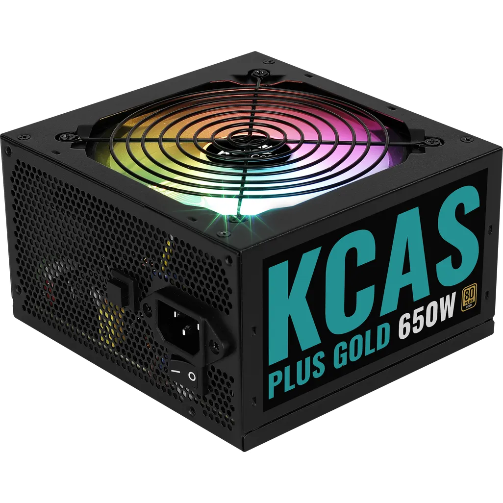 Aerocool KCAS PLUS Gold 650W RGB PSU - ATX 24 PIN; 2x 4+4PIN CPU; 6x SATA; 3x PATA; 2x PCIe 6+2PIN.