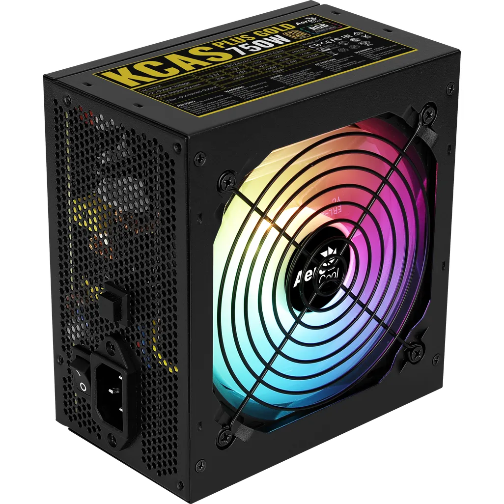 Aerocool KCAS PLUS Gold750W RGB PSU - ATX 24 PIN; 2x 4+4PIN CPU; 8x SATA; 4x PATA; 3x PCIe 6+2PIN.