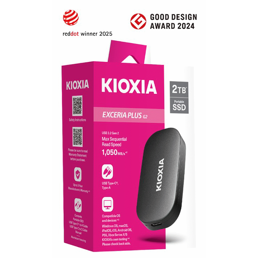 Kioxia Devices Kioxia Exceria Plus G2 Portable SSD Series, USB 3.2 Gen2 2000gb