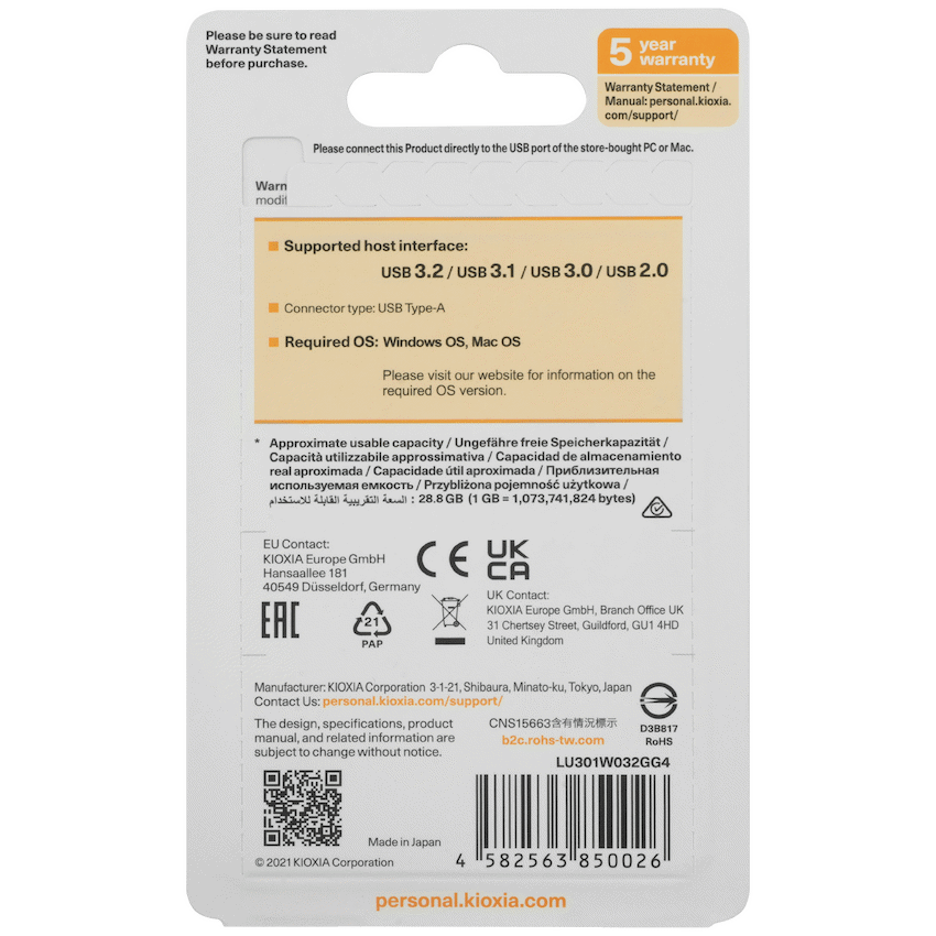 Kioxia Devices Kioxia U301- 32GB USB 3.2-GEN1