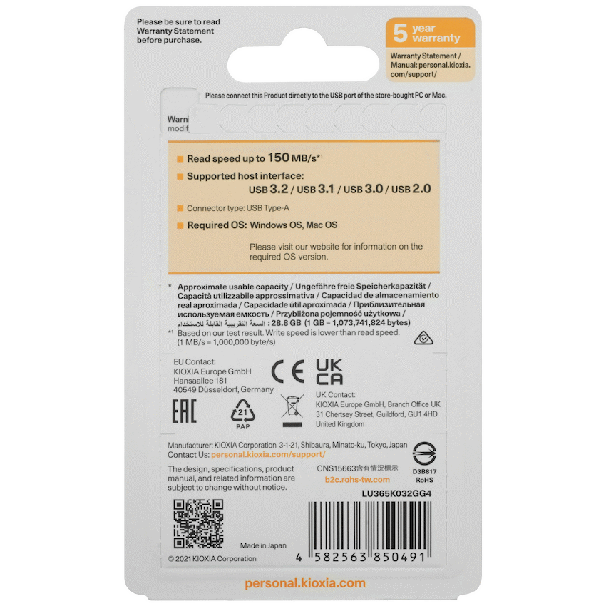 Kioxia Devices Kioxia U365 - 32gb USB 3.2 Yamabiko Slider Type