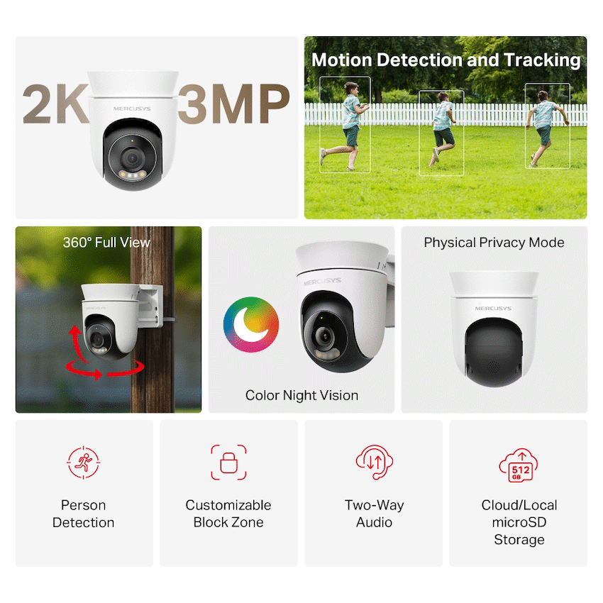 Mercusys Smart Home TP-Link Mercusys Outdoor Pan/Tilt Security Wi-Fi Camera