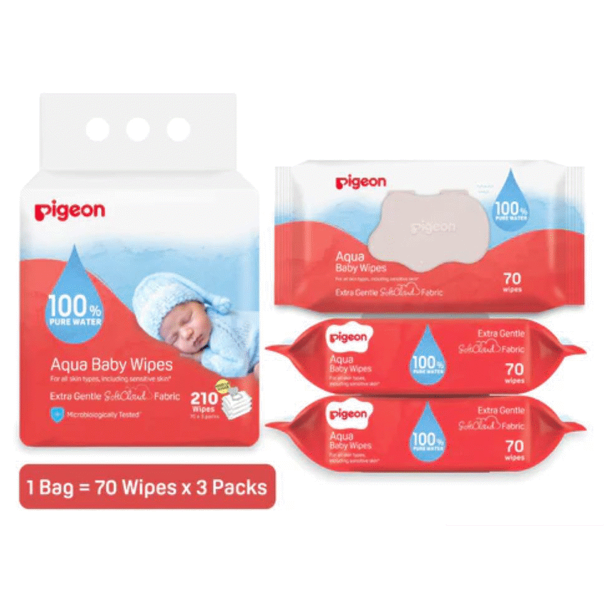 Pigeon Baby & Toddler PIGEON AQUA BABY WIPES 70's FLIPTOP  3-IN-1