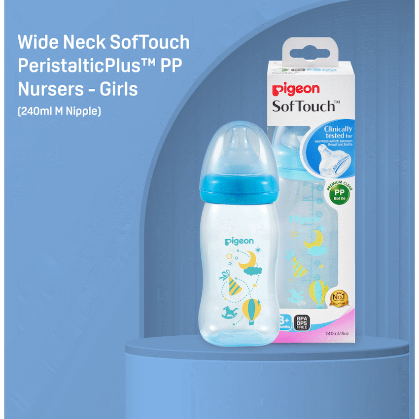 Pigeon Baby & Toddler Pigeon Peristaltic Plus PP Bottle 240ml (M Hole) - Blue