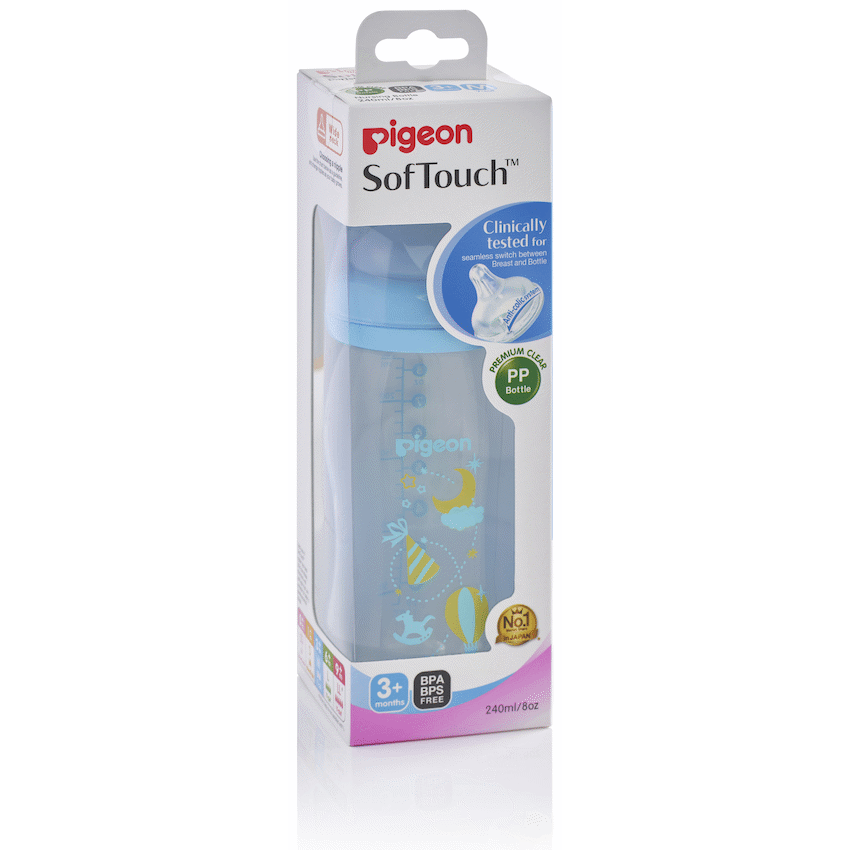 Pigeon Baby & Toddler Pigeon Peristaltic Plus PP Bottle 240ml (M Hole) - Blue