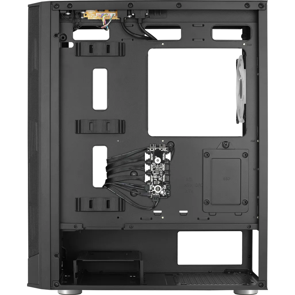 Aerocool Prism ARGB Black Mid tower case - 120mm ARGB Fan x 4; 6-port ARGB control hub - ATX - 2x 2.5'' or 2x3.5'' - 360 Radiato