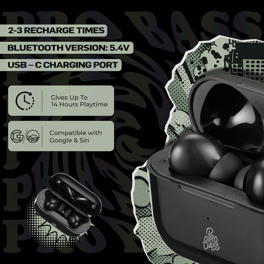 Pro Bass Audio Pro Bass Pulse Buds True Wireless Earphones with Charging Case - Black