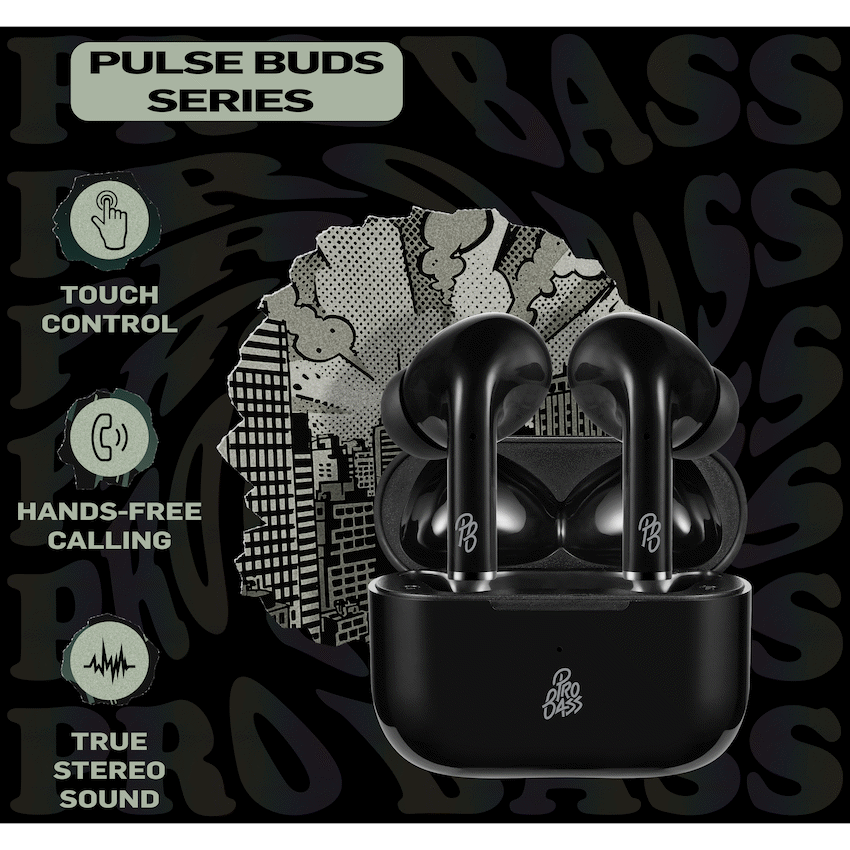 Pro Bass Audio Pro Bass Pulse Buds True Wireless Earphones with Charging Case - Black