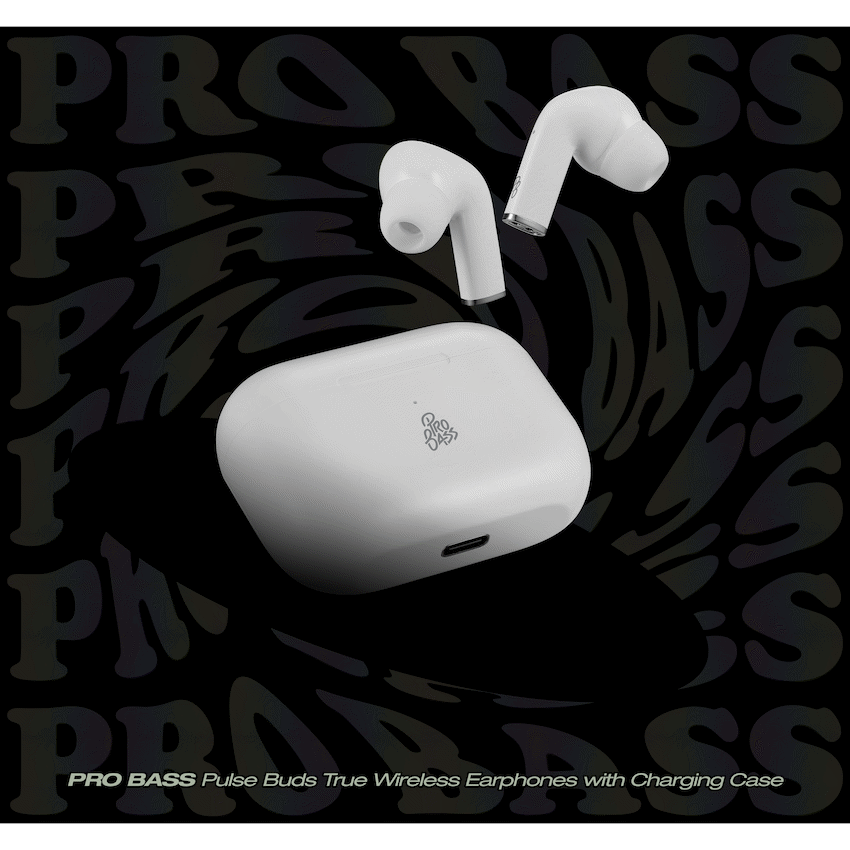 Pro Bass Audio Pro Bass Pulse Buds True Wireless Earphones with Charging Case - White