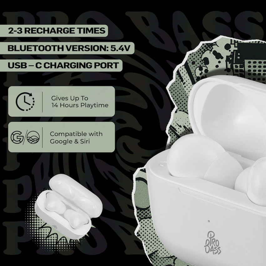 Pro Bass Audio Pro Bass Pulse Buds True Wireless Earphones with Charging Case - White