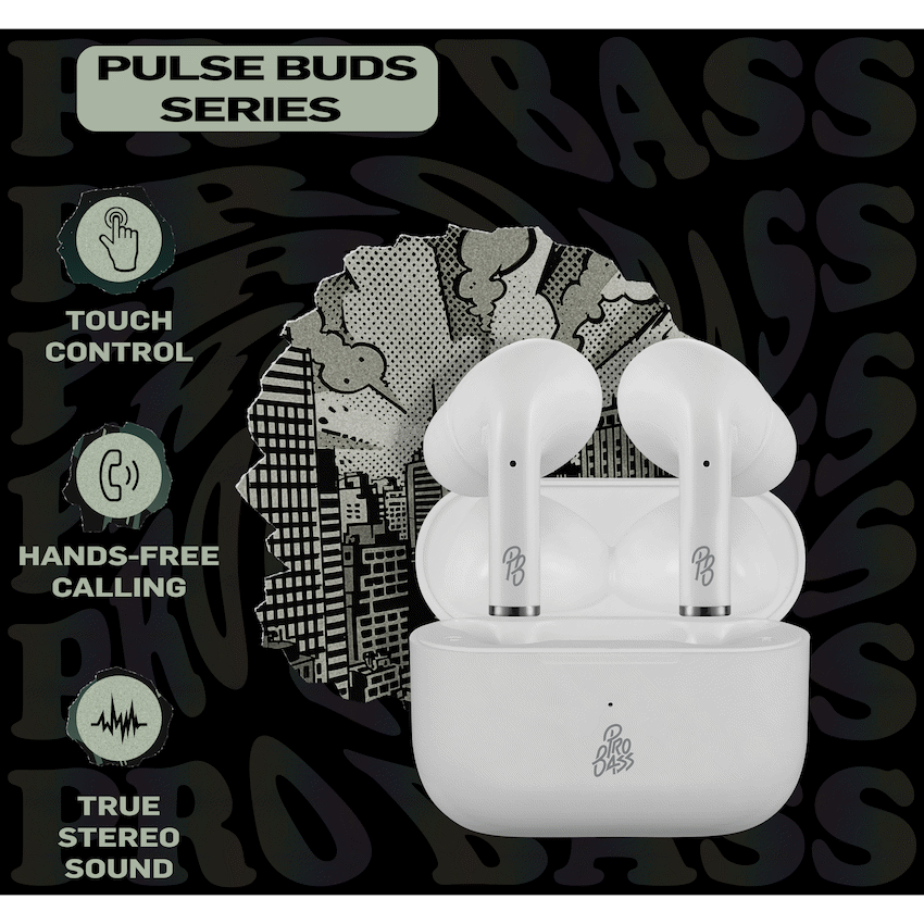 Pro Bass Audio Pro Bass Pulse Buds True Wireless Earphones with Charging Case - White