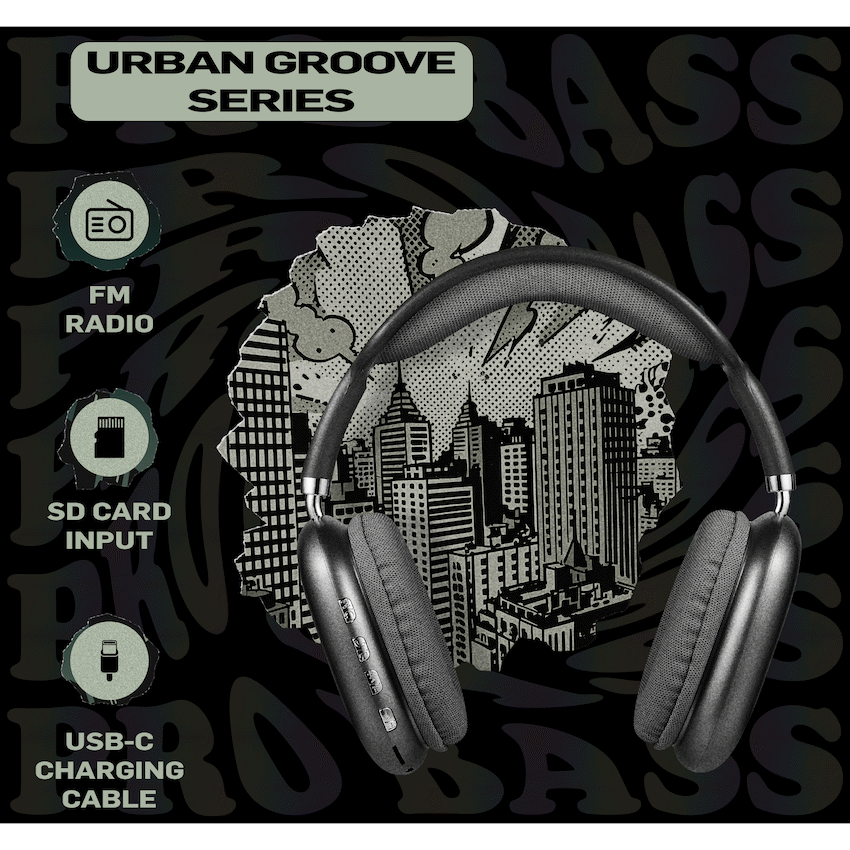 Pro Bass Audio Pro Bass Urban Groove Series Bluetooth Headphones - Black