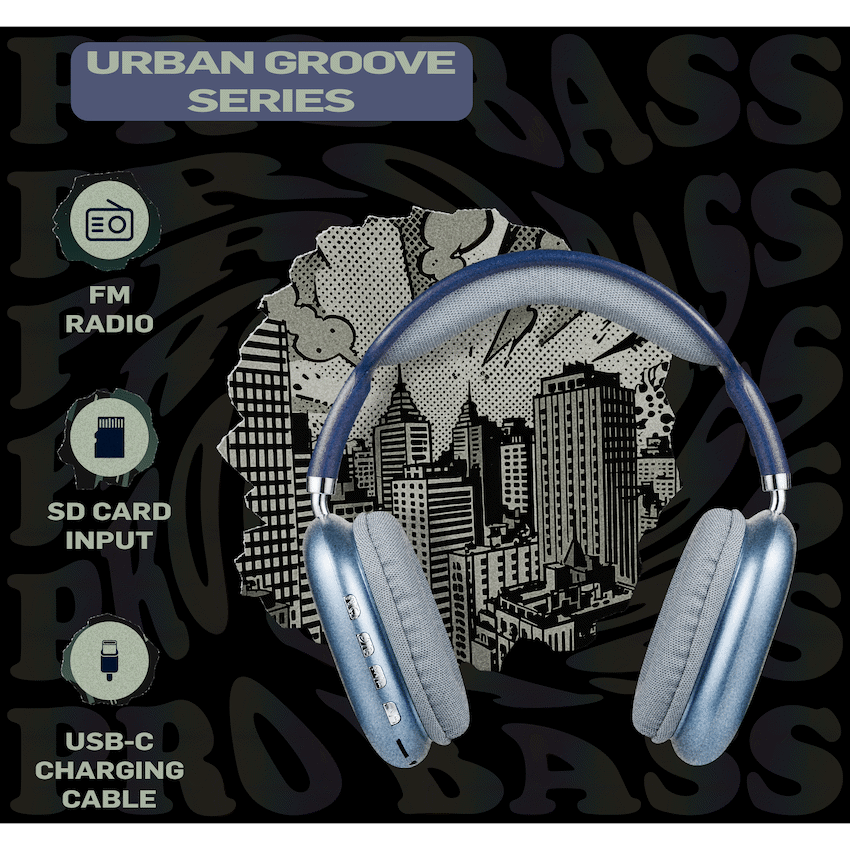 Pro Bass Audio Pro Bass Urban Groove Series Bluetooth Headphones - Blue