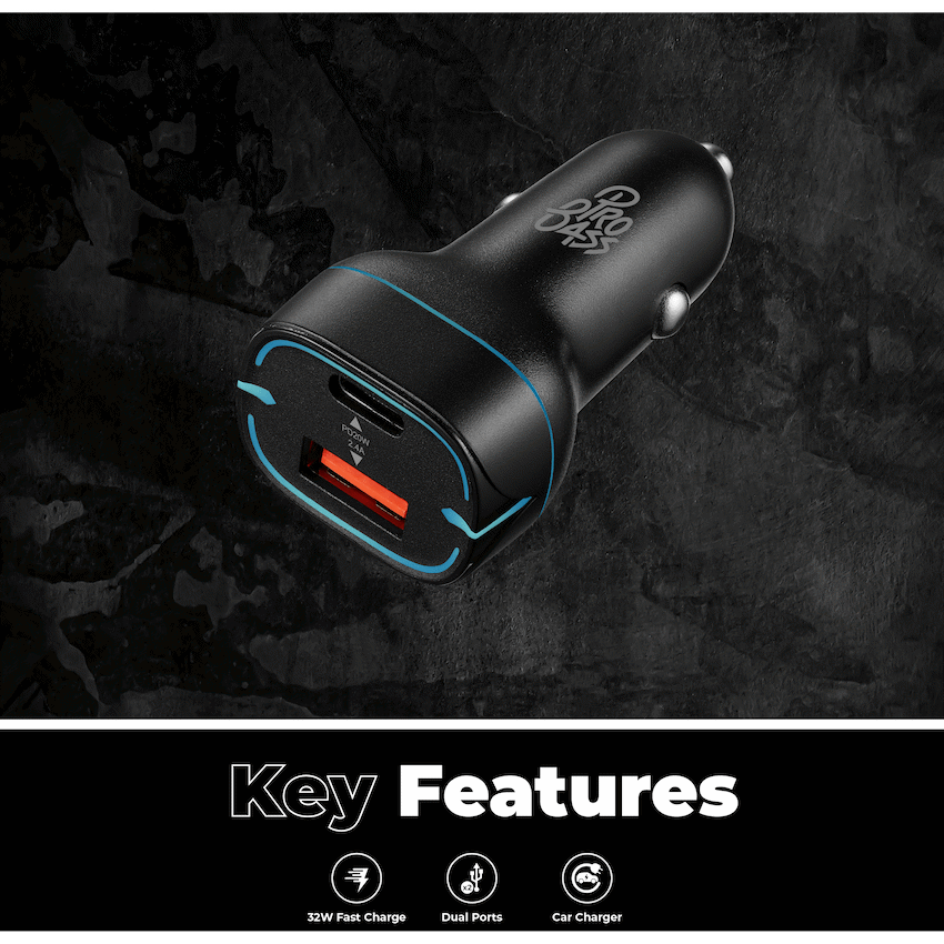 Pro Bass Mobile Accessories Pro Bass AutoPower Series 32w Dual USB and Type-C Car Charger