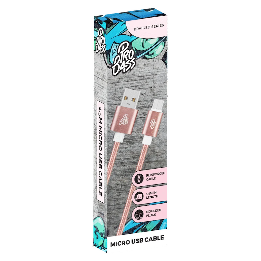 Pro Bass Mobile Accessories Pro Bass Braided Series Micro USB Cable - Pastel Pink 1.5m