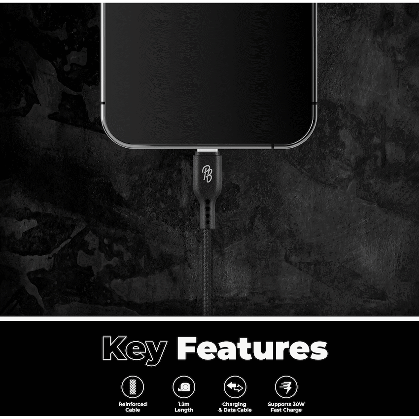 Pro Bass Mobile Accessories Pro Bass Chord Series 1.2m 30w Type-C to Type-C Braided - Black